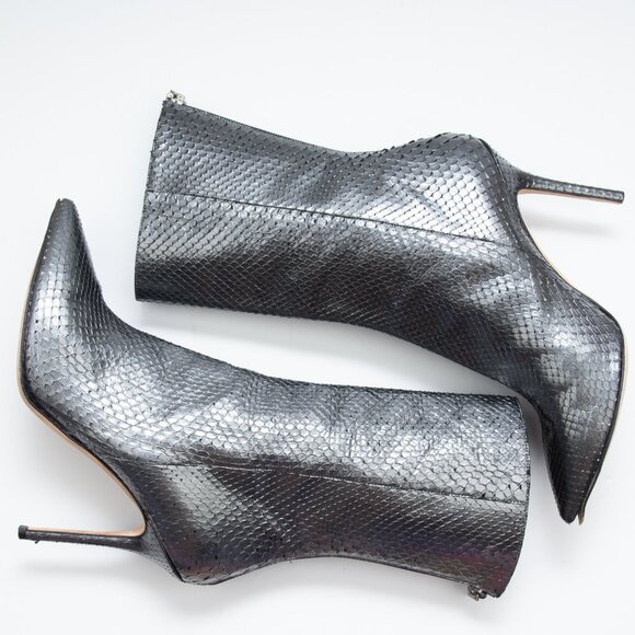 Jimmy Choo Snakeskin Mid-Calf Boots Pointed Toe Stiletto Heel Silver Size 40.5 - Picture 4 of 14